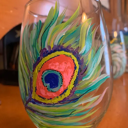 Peacock Feather Wine Glass Class with Rebecca Booth - Canoe Club Wine Bar