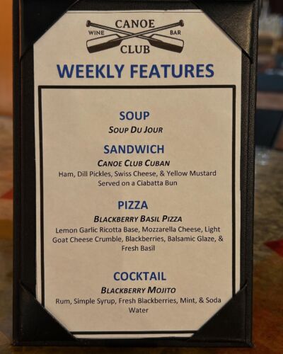 ☀️New Weekly Features Are Here☀️🥣 Soup Du Jour
🥪 Canoe Club Cuban
🍕 Blackberry Basil Pizza
🍹 Blackberry Mojito 

Be sure to follow us on here The Canoe Club Wine Bar to keep up with specials, live music and more! 

Cheers! 

canoeclubwinebar21 eatdrinkandbemerry meetmeatthecanoeclub marbleheadohio notsaltyjustgreat livelakelove ottowacounty lakeerieliving Catawba catawbaisland eatdrinklocal supportlocalbusinesses supportlocalmusic supportlocalartists winebar lakeerielove lakeerieshoresandislands cheers