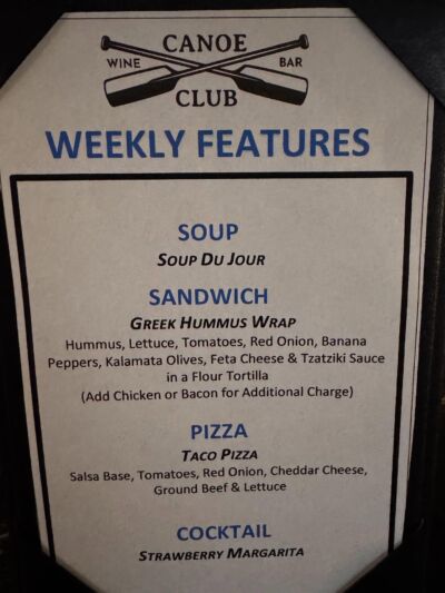 🌺New Weekly Features are Here🌺🥣 Soup Du Jour
🥪 Greek Hummus Wrap
🍕Taco Pizza
🍹 Strawberry Margarita 

Stop in for some yummy new specials, 🎶 live music every Sunday from 6pm to 9pm! 

📣📣📣Let us know in the comments your favorite weekly special below👇👇for a chance to see your favorite special become a part of our permanent menu! 

Cheers! 

canoeclubwinebar21 eatdrinkandbemerry meetmeatthecanoeclub marbleheadohio notsaltyjustgreat livelakelove ottowacounty lakeerieliving Catawba catawbaisland eatdrinklocal supportlocalbusinesses supportlocalmusic supportlocalartists winebar lakeerielove lakeerieshoresandislands cheers