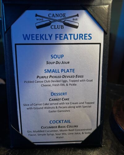 🐰New Weekly Features🐰🥣 Soup Du Jour
🥚 Purple Pickled Deviled Eggs
🍰 Carrot Cake
🍹 Cucumber Basil Collins

Our specials this time are 🔥

Don’t forget to follow us on here for all things happening at The Canoe Club Wine Bar! 

Cheers! 

canoeclubwinebar21 eatdrinkandbemerry meetmeatthecanoeclub marbleheadohio notsaltyjustgreat livelakelove ottowacounty lakeerieliving Catawba catawbaisland eatdrinklocal supportlocalbusinesses supportlocalmusic supportlocalartists winebar lakeerielove lakeerieshoresandislands cheers